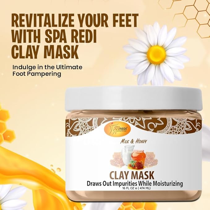 SPA REDI - Clay Mask - Pedicure and Body Deep Cleansing, Skin Pore Purifying, Detoxifying and Hydrating - Natural Bentonite Clay, Infused with, Amino Acids, Panthenol and Comfrey Extract