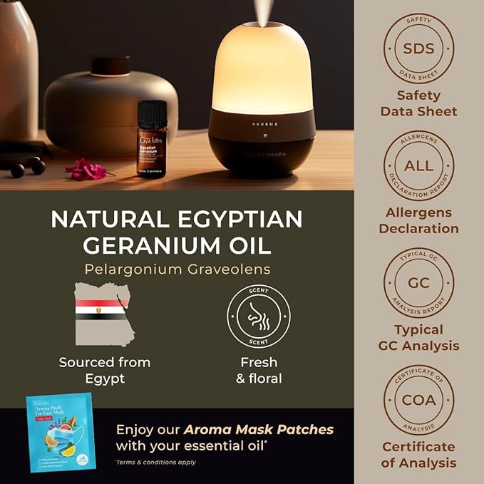 Gya Labs Egyptian Geranium Essential Oil for Diffuser - 0.34 Fl Oz - 100% Pure Natural Aromatherapy Geranium Oil for Skin, Hair Care, Massages & Candle Making Scent
