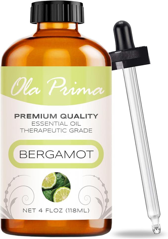 Ola Prima Bergamot Essential Oil - Therapeutic Grade for Aromatherapy, Diffuser, Skin, Hair, Massage, Stress, Dropper - 4 fl oz - Bergamot Oil
