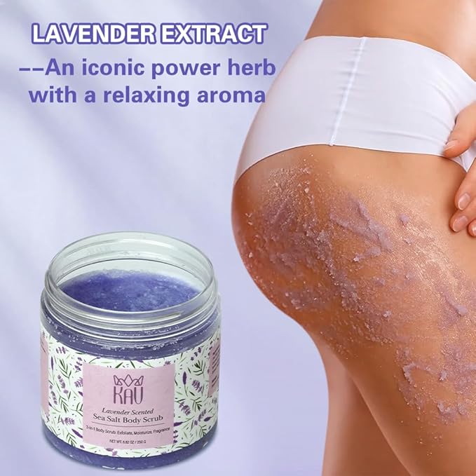 KAV Salt Body Scrub - Natural Exfoliating Salt Scrub for Body and Face, Helps with Moisturizing Skin, Dead Cell Removal, Rejuvenation and Relaxation, 4 Scents (Lavender)
