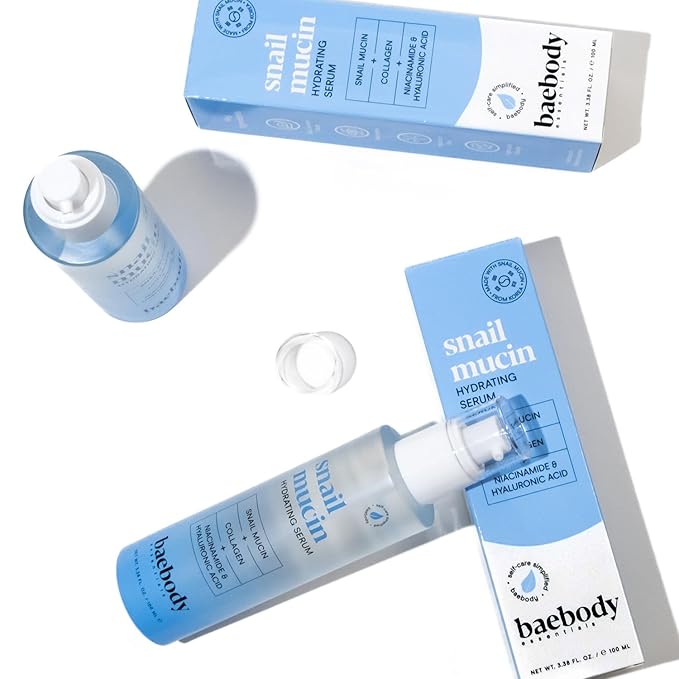 Baebody Snail Mucin Serum Moisturizer 3.38 fl.oz 100ml, Hydrating Serum for Face with Collagen - Snail Mucin Moisturizer for Youthful Smooth Skin
