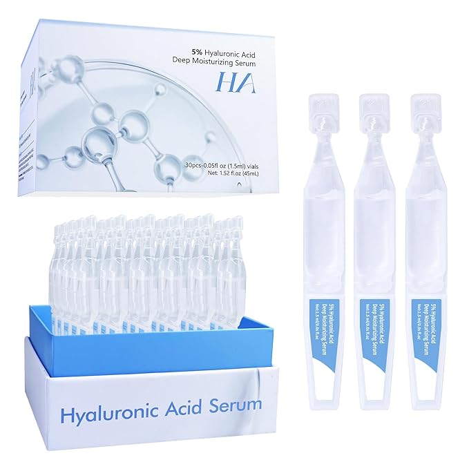 5% Hyaluronic Acid Serum Ultra Moisturizing & Elastic Skin - Wake Nature Perfection Hyaluronic Acid - Anti-Aging Serum for Face Single-Use Vials Skincare - Repair Sensitive Skin (1.5 ml)*30