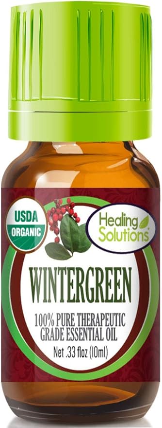 Healing Solutions Wintergreen Essential Oil 0.33 oz (10 ml), Organic, Undiluted, and Pure Oil for Hair Diffuser, Skin, & Aromatherapy, Therapeutic Grade