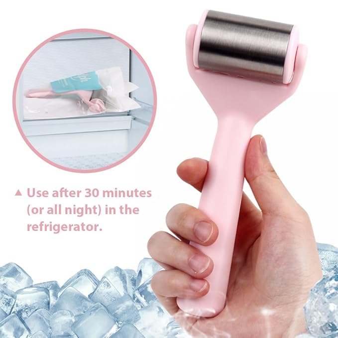 Hilph Ice Roller for Face Metal, Stainless Steel Ice Face Roller for Skin Care, Cold Facial Massager Roller for Puffiness, Eye Bags (Pink)
