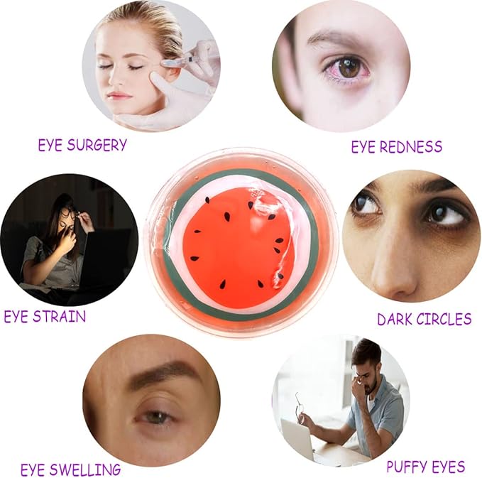 Reusable Gel Eye Ice Pack, Round Eye Cold Pads, Cooling Eye Masks for Eye Strain, Eye Swelling, Eye Redness, Puffy Eyes, Dark Circles, Smooth Fine Lines, and Eye Recover Surgery (Watermelon & 4PCS)
