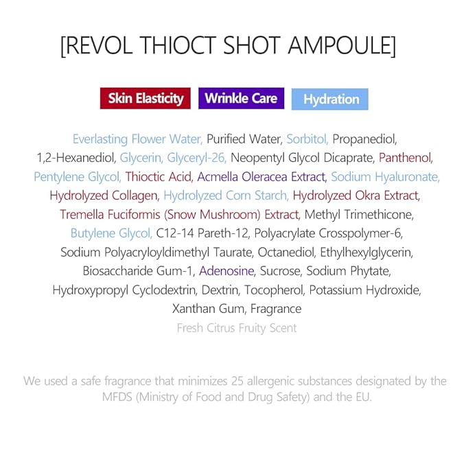 Revol Thioc Shot Ampoule, 10 Days Anti Aging Care, Cinderella Face Lift, Thioctic Acid, Skin Elasticity, Intense Glow, Hydrate Dry Skin and Rough Skin, Skin Booster, 10ml 0.34 fl Oz