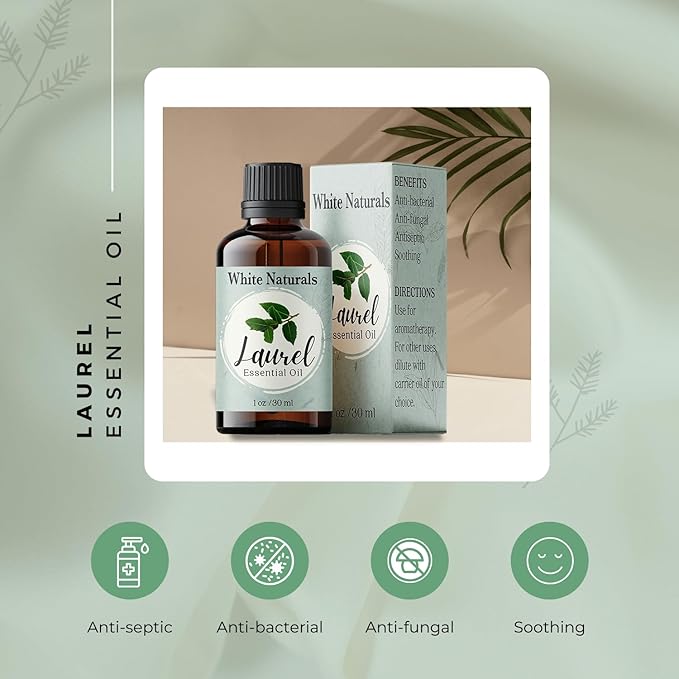 Organic Laurel Leaf Essential Oil, 100% Pure Therapeutic Grade Undiluted Natural/Homeopathic Aromatherapy Scented Bay Essential Oil for Diffuser, Vegan Cruelty-Free 1 oz by White Naturals