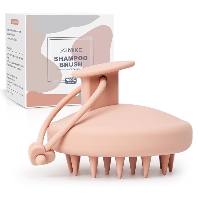 AIMIKE Scalp Massager Shampoo Brush - 100% Soft Silicone Scrubber for Dandruff Removal and Hair Growth - Wet Dry Hair Exfoliator - Pastel Pink