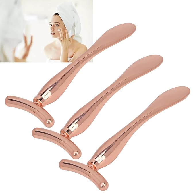 3 Pcs Metal Eye Cream Applicator Wand Stick, T Shaped Massage Stick Set, Face Roller Massager Tool, Professional Women Facial Massager for Reducing Puffiness Wrinkle
