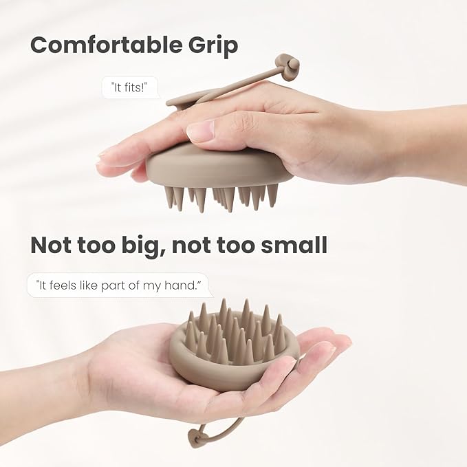 AIMIKE Scalp Massager Shampoo Brush, 100% Soft Silicone Scalp Scrubber, Scalp Exfoliator Brush for Dandruff Removal, Scalp Massager for Hair Growth, Wet Dry Hair Massager Shampoo Brush, Khaki