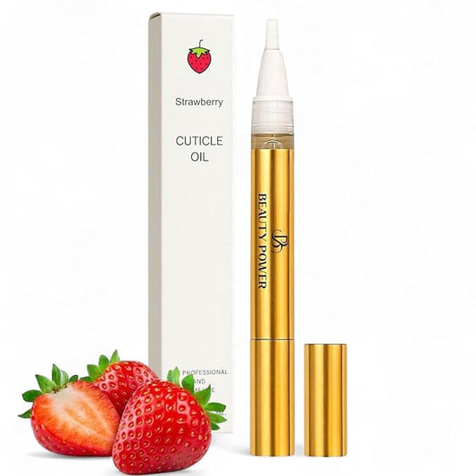 Nail Oil Cuticle Pen - Strawberry - Nail Strengthener & Growth Serum with Vitamin A, D, E, B5, Grapeseed & Natural Oils - Repair for Brittle, Peeling, Thin Nails - Twist Brush Pen