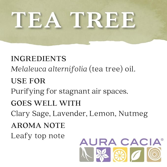 Aura Cacia 100% Pure Tea Tree Essential Oil, 100% Pure Therapeutic Grade, 15 ml in Box, Melaleuca alternifolia