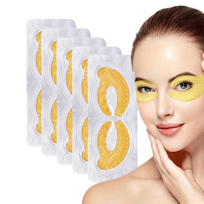 Gold Hydrogel Eye Patches, Collagen Crystal Under Eye Gel Mask Pads - Reduce Wrinkles,Puffy Eyes,Dark Circles,Undereye Bags - Eyes Contour Moisturizer Mask, Improve Skin Elasticity -5 Pairs