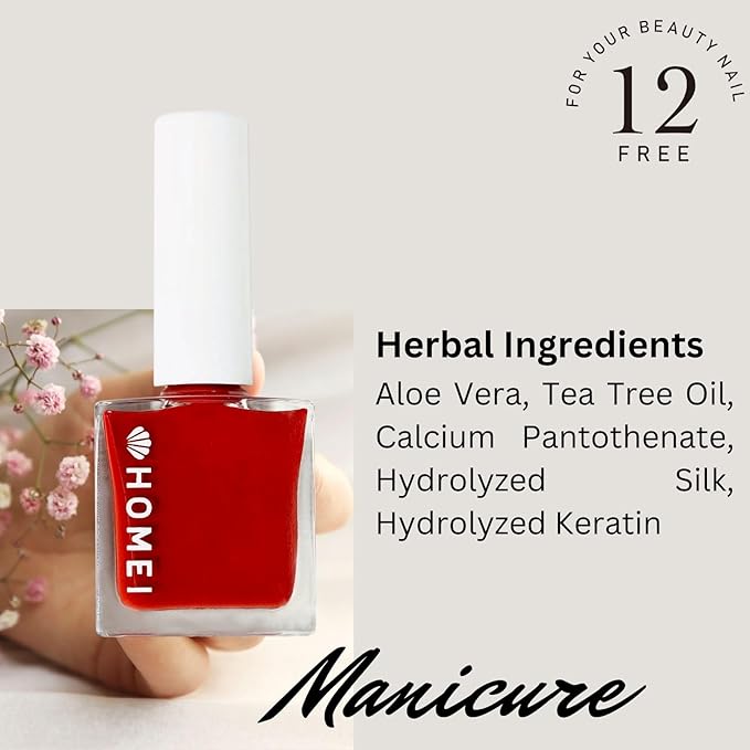 Nail Strengthener from Japan, Nail Hardener with Aloe Vera, Tea Tree Oil& Keratin for Healthy 5-in-1 Nail Solution Including Base Coat, Nail Color, Hardener, Top Coat& Nail Care, Classic Red