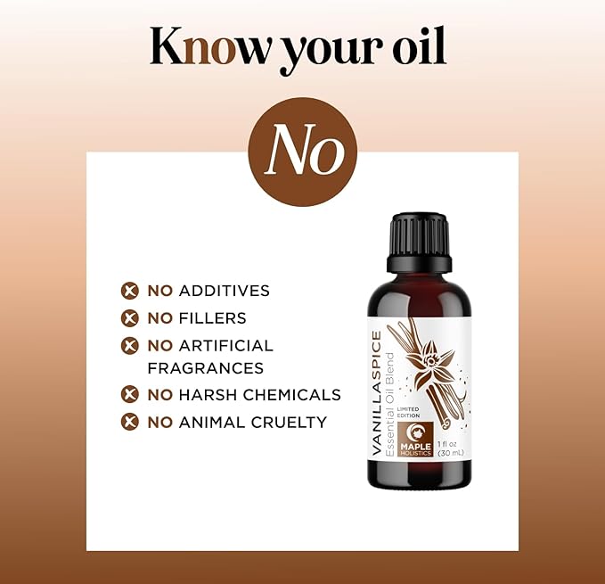 Vanilla Spice Essential Oil Blend for Diffusers, Baths, Candles, Soaps & DIYs - Made With 100% Pure Oils: Nutmeg, Cinnamon, Vanilla, Cardamom & Clove