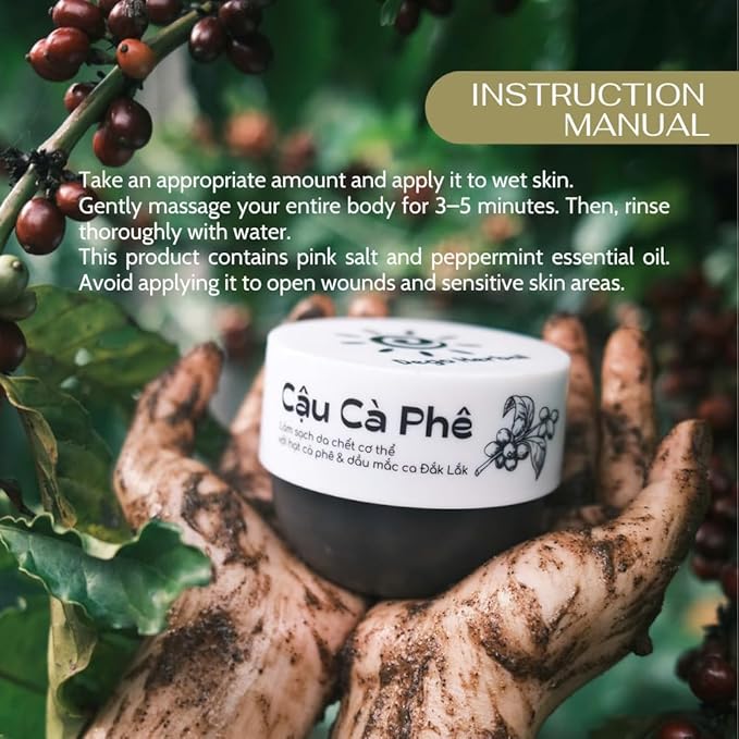 Coffee Body Scrub with Dak Lak Ripe Coffee, Macadamia Oil, Himalayan Salt, Aloe Vera & Pink Grapefruit Essential Oil β Exfoliating & Moisturizing for Smooth, Radiant Skin (8.8 fl oz)