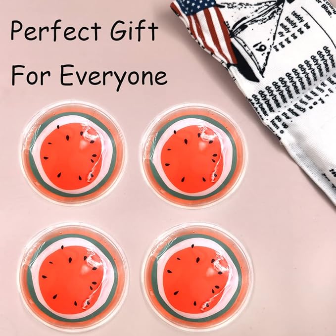 Reusable Gel Eye Ice Pack, Round Eye Cold Pads, Cooling Eye Masks for Eye Strain, Eye Swelling, Eye Redness, Puffy Eyes, Dark Circles, Smooth Fine Lines, and Eye Recover Surgery (Watermelon & 4PCS)