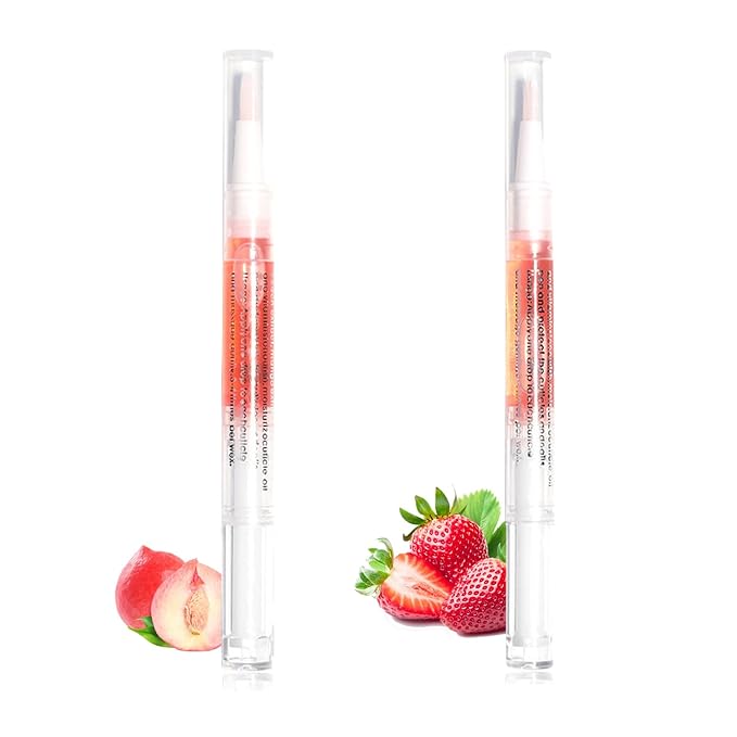 Nail Cuticle Oil KIT 2 Scent (Strawberries Peaches) Revitalize and Strengthen Your Nails Premium Nail Nutrient Oils Ideal for Home DIY or Nail Salon.