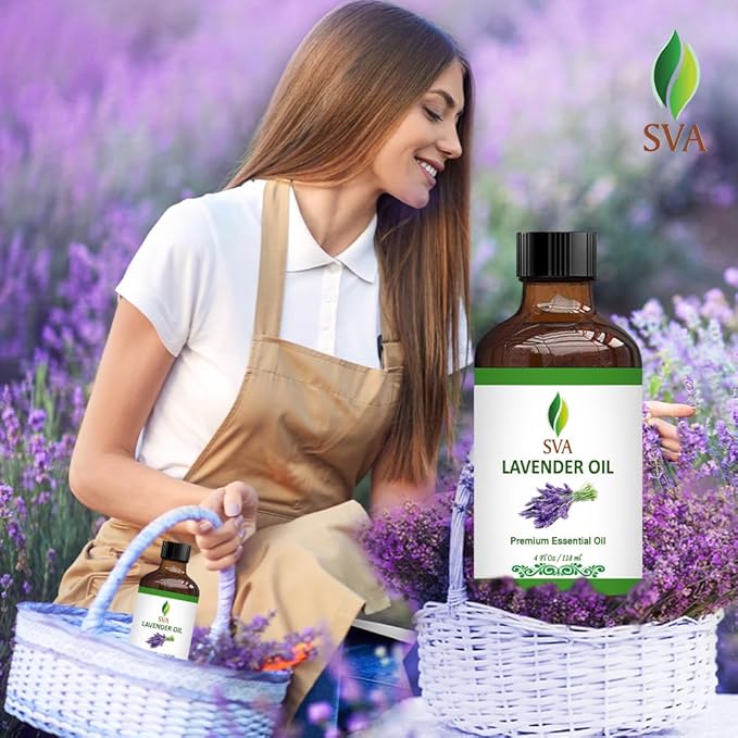 SVA Lavender Essential Oil – 4 Fl Oz – 100% Natural Lavender Oil - for Diffuser, Hair Care, Face, Skin Care, Aromatherapy, Scalp and Body Massage, Soap and Candle Making – with Dropper