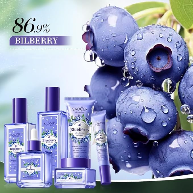 Blueberry Skin Care Set, 6-In-1 Skincare Gift Set With Facial Cleanser, Face Cream, Eye Cream, Serum, Lotion, Toner, Hydrating Skincare Gift Set For Women