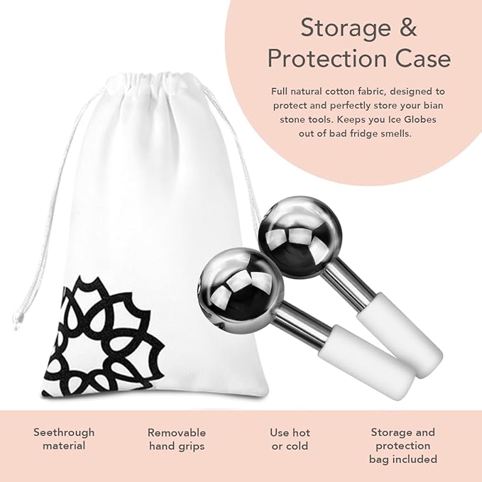 Ice Globes for Face Neck & Eyes, Unbreakable Stainless Steel Gua Sha, Facial Ice Globes for Puffiness, Wrinkles, Dark Circles, Steel (Set of 2)