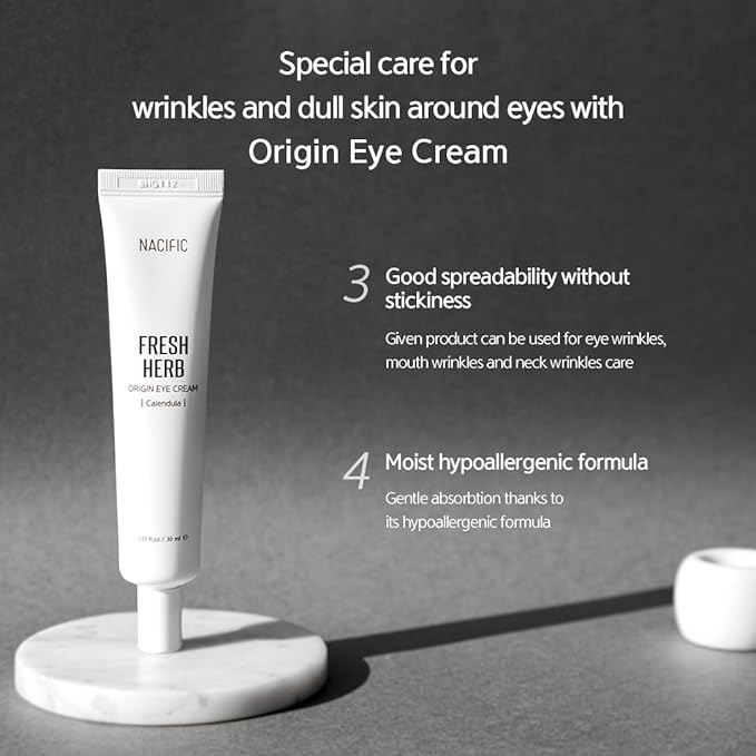 NACIFIC Fresh Herb Origin Eye Cream 1.01fl.oz 30ml for Wrinkles, Dark Circles & Puffiness – Hypoallergenic Korean Skincare with Niacinamide – Moisturizing & Brightening Eye, Mouth & Neck Cream