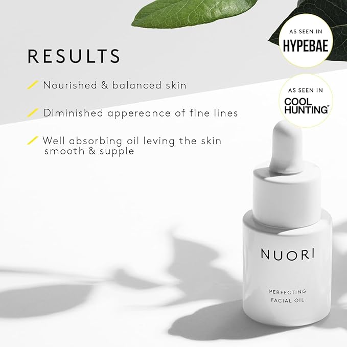 NUORI Perfecting Facial Oil| Nourishing and Regenerating, With Omega 3+6 and Vitamin E, For All Skin Types, All Natural, 20 ml / 0.7 fl oz