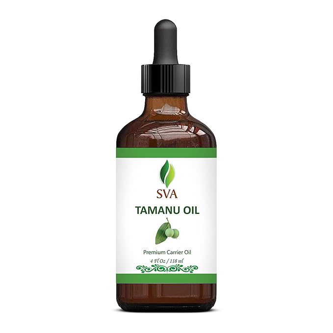 SVA Tamanu Oil - 4 Fl Oz – 100% Natural Cold Pressed Tamanu Oil - for Face, Skin Care, Hair Care, Scalp Massage & Body Massage – Carrier Oil with Dropper