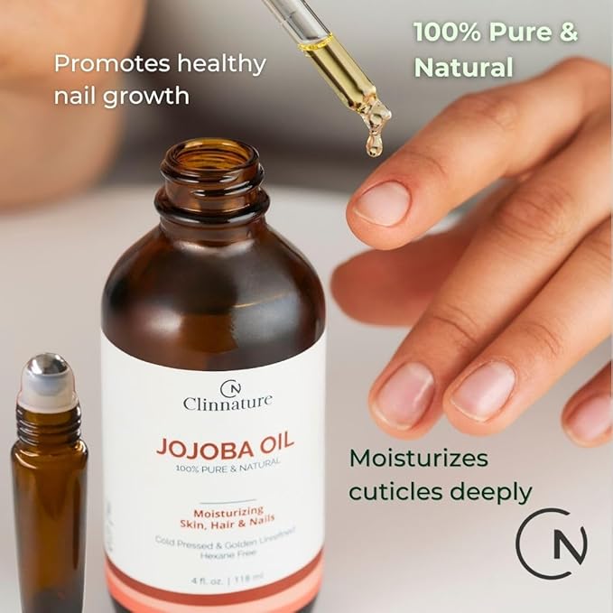 Jojoba Golden Oil – 100% Pure & Cold Pressed for Hair, Nails & Skin | Jojoba Oil with Vitamin E for Moisturizing & Repair | Face & Body Oil with Dropper & Roller Applicator