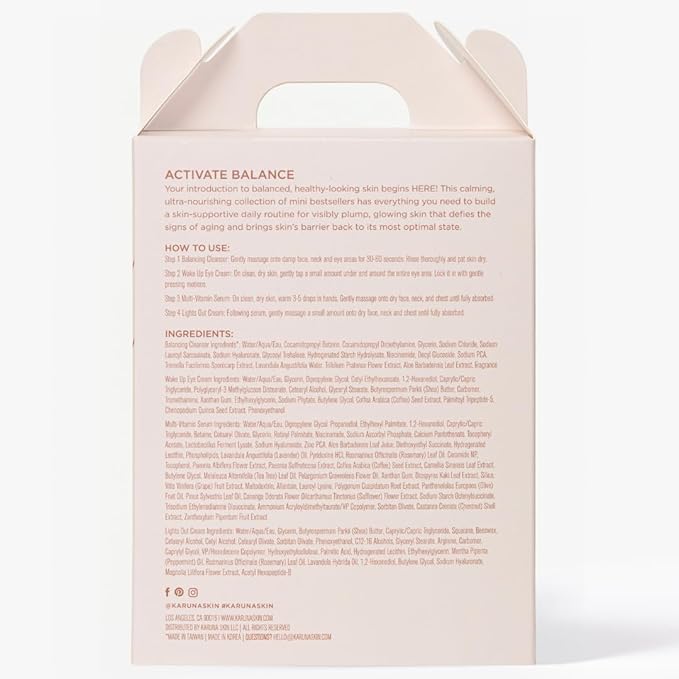 Karuna Mighty Minis, Skin Balancing Starter Set | Includes: Balancing Cleanser 1.69oz/50ml, Wake Up Eye Cream 0.17oz/5ml, Multi-Vitamin Serum 0.33oz/10ml & Lights Out Cream 0.5oz/15ml