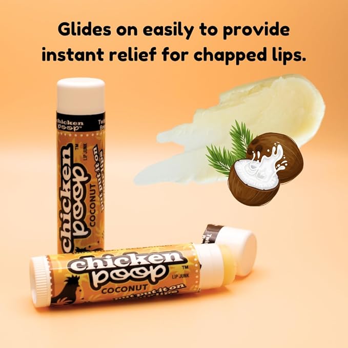 Chicken Poop Lip Balm Simone Chickenbone Coconut 100% Natural Moisturizer for Dry Chapped Lips, 0.15 oz (Pack of 4)