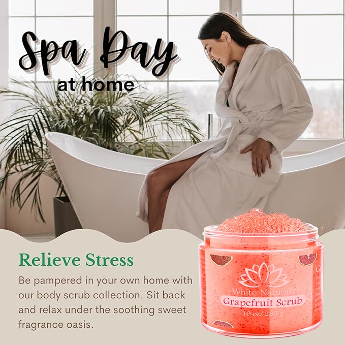 Organic Grapefruit Salt Scrub Moisturize & Soften Skin, Pure Natural Skincare Exfoliator, Shower Scrub For Exfoliating Dead Sea Cells, Body Scrubber & Face Cleanse, Infused Essential Oil & Nutrients