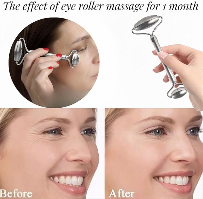 Face Roller & Gua Sha Tool, Stainless Steel Facial Roller and Guasha Tools Skin Care Roller for Wrinkles and Lifting, Improve Puffiness, Metal Face Massager for Eyes, Neck Tighten(2 Pack