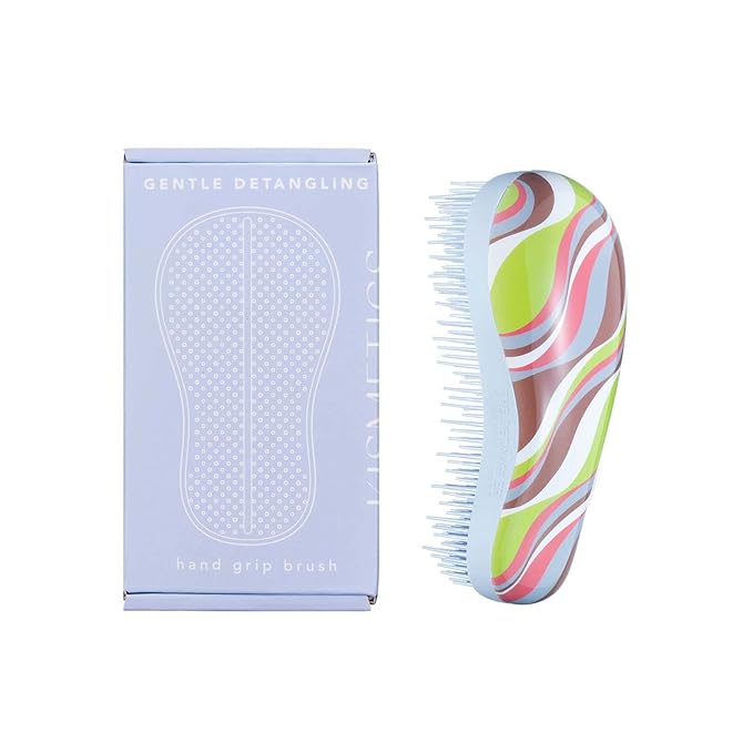 Hand Grip Brush, Gentle Detangling, Detangler Hair Brush for All Hair Types. For use on Wet or Dry Hair (Colorful Stripe)