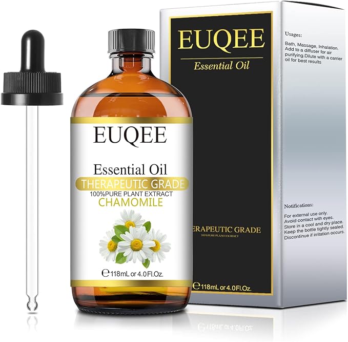 Chamomile Essential Oil 118ml Pure Chamomile Oil Aromatherapy Essential Oil with Glass Dropper for Diffuser, Candle Making - 4 OZ