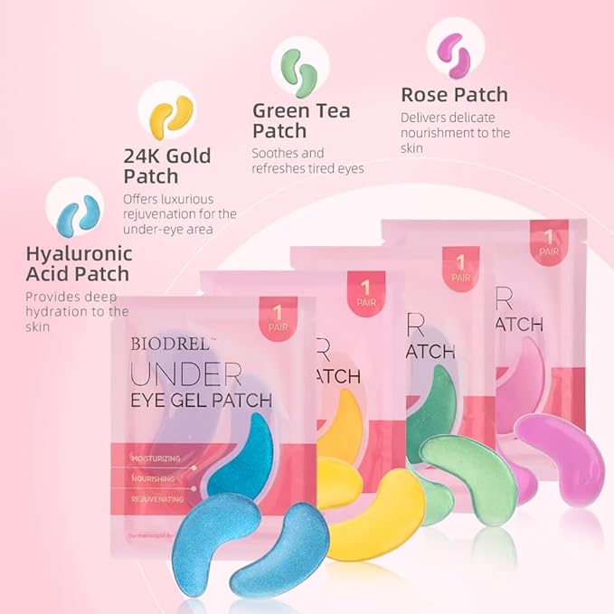 BIODREL- Under Eye Patches (20 Pairs) for Dark Circles, Puffy Eyes, Wrinkles, Eye Bags Treatment - Collagen Mask for Men & Women with Retinol, Vitamin C - Cooling Eye Gel Pads - Puffiness Care Masks