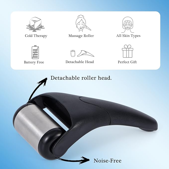 2 Pack Ice Roller for Face - Stainless Steel & Black Roller, Eye Puffiness Relief, Reduce Pain, Skin Care Face Massager Tools Self Care Gift for Men Women