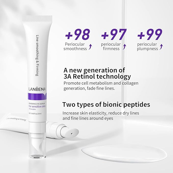 LANBENA Under Eye Cream, Retinol Eye Cream for Dark Circles and Puffiness, Daily Anti-Aging Under Eye Cream with Retinol & Hyaluronic Acid to Fight Fine Lines and Firm Skin (0.68 FL OZ)
