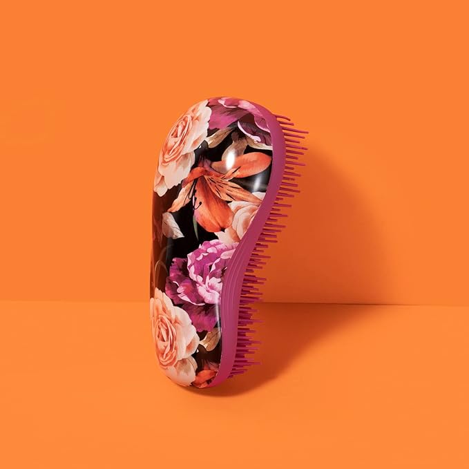 Hand Grip Brush, Gentle Detangling, Detangler Hair Brush for All Hair Types. For use on Wet or Dry Hair (Fuchsia Pink Floral)