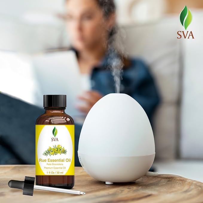 SVA Rue Essential Oil – 1 Fl Oz – 100% Natural Rue Oil - for Diffuser, Hair Care, Face, Skin Care, Aromatherapy, Scalp and Body Massage, Soap and Candle Making - with Dropper