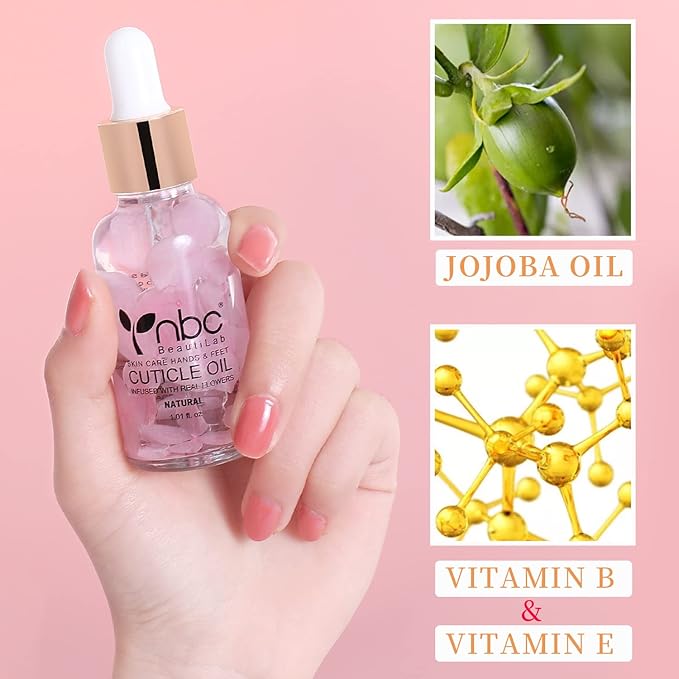 Nail Cuticle Oil, 2Pcs 30ml Rose & Strawberry Cuticle Oil Set Nail Growth Oil with Vitamin E, Jojoba Oil Natural Plant Based Cuticle Oil for Nails Smoothing, Nourishing, Moisturizing