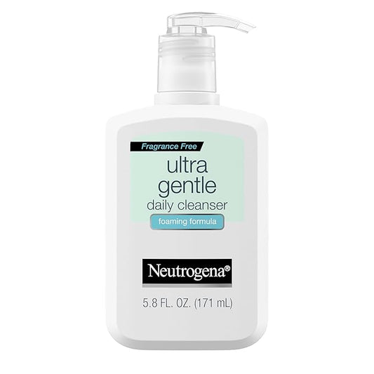 Neutrogena Fragrance Free Ultra Gentle Foaming Daily Cleanser, Hydrating Face Wash for Sensitive Skin, Removes Makeup & Gently Cleanses Without Over Drying, Hypoallergenic, 5.8 fl. oz