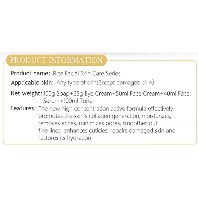 AICHUN BEAUTY Organic Rice Facial Skin Care Set Hydrate Rejuvenating Essence Soap Toner Face Serum Eye Cream Gift Box 100g+100ml+40ml+50ml+25ml 5PCS