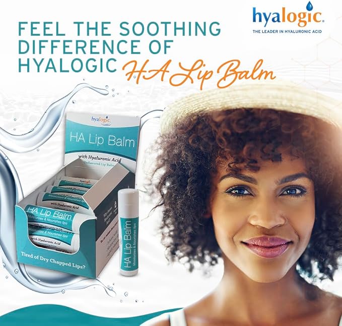 Hyalogic HA Lip Balm - Hyaluronic Acid & Organic, Natural Coconut Oil - Soothes Dry, Chapped Lips - Plumping, Moisturizing & Nourishing - Unflavored - Fragrance & Dye Free - 4.25g - 18 Sticks