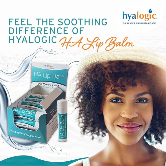 Hyalogic HA Lip Balm - Hyaluronic Acid & Organic, Natural Coconut Oil - Soothes Dry, Chapped Lips - Plumping, Moisturizing & Nourishing - Unflavored - Fragrance & Dye Free - 4.25g - 4 Sticks