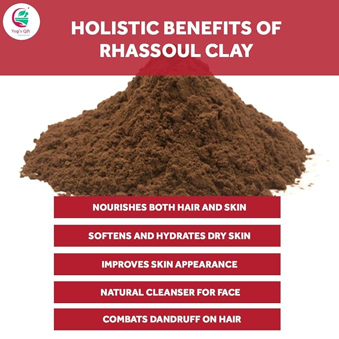 Rhassoul Clay for Hair & Face 1 LB | 100% Pure Rhassoul Clay Hair Mask Ingredient | May Stain Skin & Hair When Used Wet