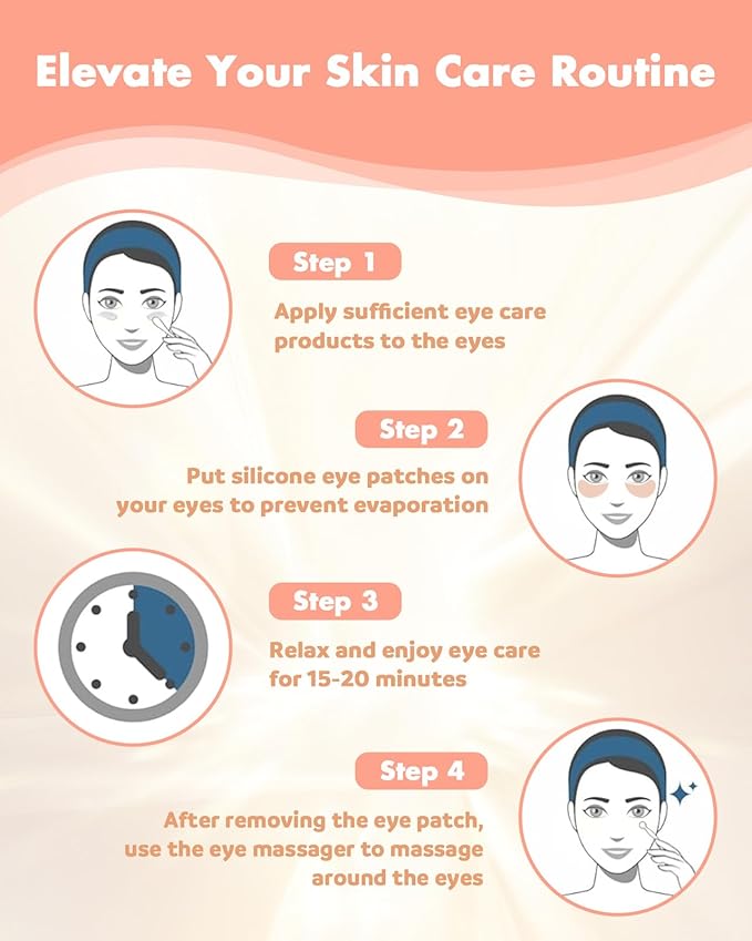 4 Pairs Reusable Under Eye Wrinkle Patches Silicone Mask, Plump Fine Lines & Wrinkles, with Metal Eye Cream Applicator, Tin Case, Cream&Purple