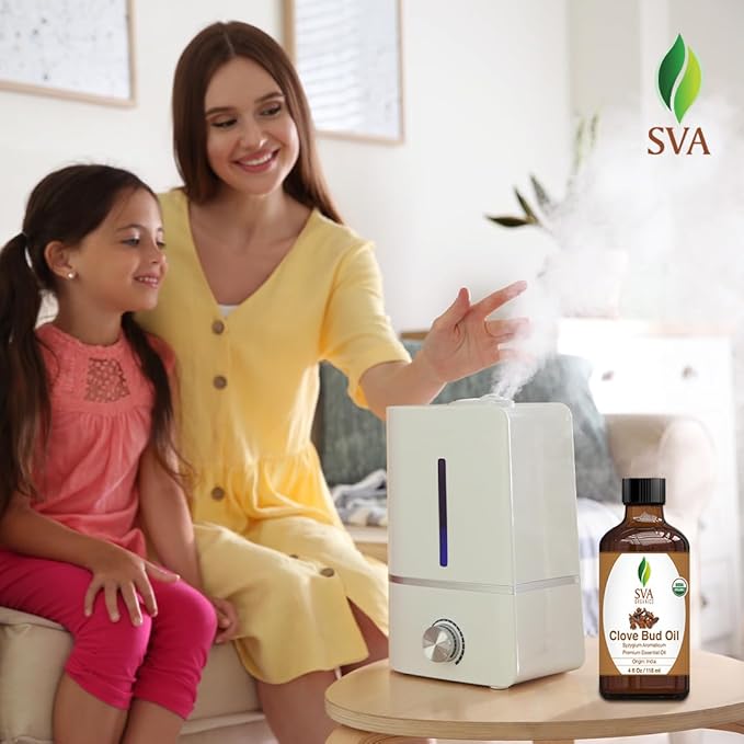 SVA Clove Essential Oil Organic – 4 Fl Oz – 100% Natural Organic Clove Oil - for Diffuser, Hair Care, Face, Skin Care, Aromatherapy, Scalp and Body Massage, Soap and Candle Making - with Dropper