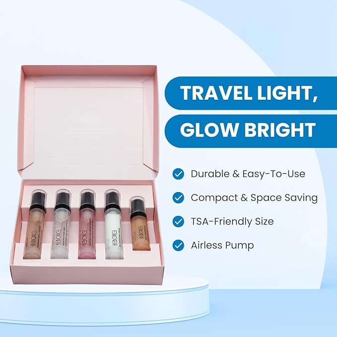 Korean Skin Care Set Travel Kit, TSA Approved Travel Size Toiletries, Ampoule, Cleanser, Toner, Essence, Cream | Travel Essentials Gift Set | All-Natural Moisturizing Skincare