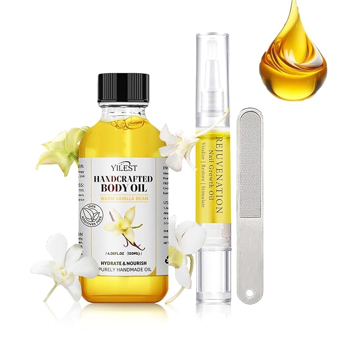 Vanilla Body Oil& Rejuvenation Nail Growth Oil for Dry Skin & Growth And Strength Rejuvenation ,Hydrating & Nourishing Moisturizer Nail Growth Oil Rejuvenation,Body Care Set for Women and Men